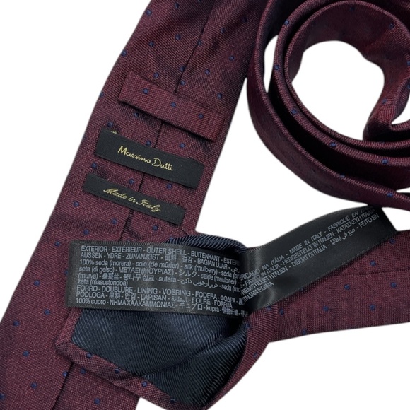 MASSIMO DUTTI Burgundy Polka Dot Silk LUXURY Slim Tie ITALY - Picture 3 of 4
